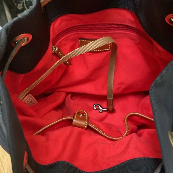 Classic Dooney & Bourke Nylon Drawstring Black and Red Interior Bucket Bag EUC - Picture 9 of 9